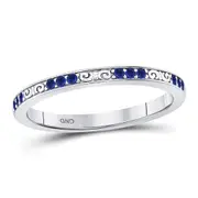 14k White Gold Round Blue Sapphire Flourished Stackable Band Ring 1/6 Cttw