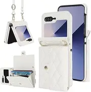 [XIMAND] for Samsung Galaxy Z Flip 6 Accordion Crossbody Wallet Case, 4 Card Slots, RFID Blocking, and Adjustable Strap - Stylish and Versatile Accessory for The Modern Chic Woman (White)