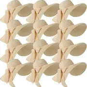 12 PCS Women's Wide Brim Straw Hats Floppy Sun Hat Foldable One Size, Beige