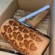 Stodola Engraved Mini Rolling Pin With DOUBLE HEART Pattern