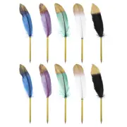 10pcs Feather Ballpoint Pens 0.5mm Ink Plated Rod Quill Writing Pens for Office