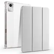 For Lenovo Tab M11 (Xiaoxin Pad 11 2024) Transparent Pen Tray Tri-Fold Leather Case Haze Gray