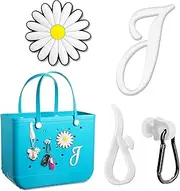 [Hikkcos] Letter Charm Hooks Accessories for Bogg Bags Key Holder Flower Letter Insert Compatible with Bogg Bag Beach Tote Bag