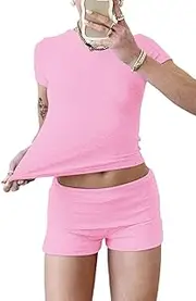 [KISSYOUNG] Women's 2 Piece Yoga Set Soft Short Sleeve Top Flare Leggings Comfortable Stretchy for Casual Active Wear