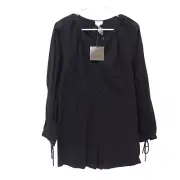 NWT Le Lis Womens Romper XS Black Long Peasant Sleeve Button Front Cotton