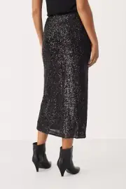 DECJUBA | Size XS 6-8 | BNWT | Black Sasha Sequin Stretch Midi Skirt
