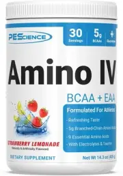 PEScience Amino IV BCAA & EAA Powder, Strawberry Lemonade, 60 Scoop, Essential A