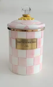 Mackenzie Childs Rosy Check Enamel Canister Medium