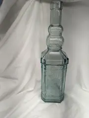 Glass Decorating Bottle 11.75”H Clear w/Slight Tint Raised Design Vtg Apothecary