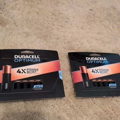 NEW DURACELL AA OPTIMUM BATTERIES 4x TIMES POWER BOOST - 24 Pack (2 packs of 12)