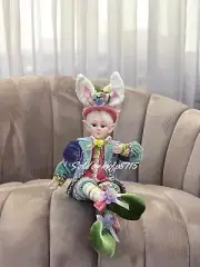 Cynthia Rowley Easter Elf Bunny Shelf Sitter Doll 15" Tabletop Spring Home Decor