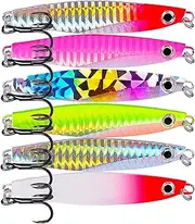 Facikono Saltwater Fishing Jigs Vertical Flat Jigging Lure, 6pcs Metal Sinking Lure for Tuna, Amberjack, Kingfish, Snapper