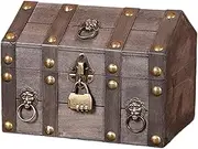 Ｂｅｓｇａ Pirate Treasure Chest, Jewelry Box Wood with Password Lock for Women Trinket Box, Handmade Decorative Trunk Storage Box, Gray