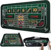 70"X35" Craps Table Top Mat - Smooth, Durable Edge-Stitched 3mm Thick Rubber Craps Mat, Non-Slip, Water-Resistant, Portable Zippered Carry Bag, Craps Game Mat for Party & Casino Night (Green)