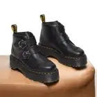 Dr. Martens Women's Devon Quad Flower Buckle Boot Black Milled Nappa NWB Size 8