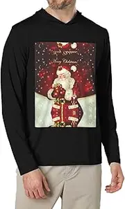 [JEJEA] Merry Christmas Santa Claus Print Men's Shirts Long Sleeve Hoodies Fashion Tee Shirts,Causal Fit No Buttons T-Shirts, Black, 3XL