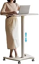 Compact Removable Sit Stand Table, Pneumatic Adjustment Overbed Table, Mobile Standing Desk for Classroom, Mobile Laptop Desk On Wheels, for Couch