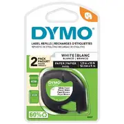 DYMO LetraTag Paper Label Tape 12mm Black on White 2 Pack