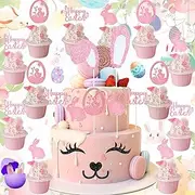 Weploda Pack of 17 Easter Bunny Cupcake Toppers, Easter Cake Decoration, Easter Bunny Cake Decoration, Rabbit Cupcake Toppers, for Easter Party Decoration Children Bunny Theme Party