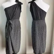 NWT $398 Diane Von Furstenberg One Shoulder Knot Scarf Dress Polka Dot Silk 12