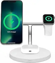 Belkin MagSafe 3-in-1 Wireless Charging Sysnf, 15W, Fast Charging for iPhone, Apple Watch, AirPods, for iPhone 16 15 14 13, 12, Pro, Pro Max, Mini, AppleWatch Series 7,6,5,SE and AirPods