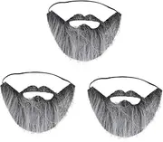 3pcs Fake Beard Costumes for Adults Boys and Girls Halloween Party Accessory Realistic Beard Comfortable Flannel Easy to Wear Grey