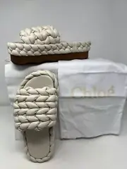 Chloe wavy Flat Mule slides eggshell color/ made in Spain