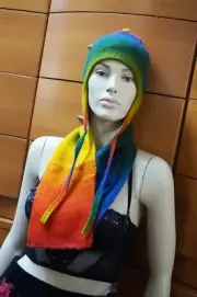 MERINO WOOL BEANIE HAT SCARF SET RAINBOW COTTON LINED HAT WINTER SET WOMEN GIFT