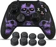 Laser Carving Silicone Skin for Xbox Series X/S Controller x 1(Skulls Purple) with Exclusive Thumb Grips x 8