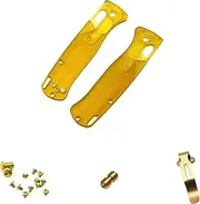 A Pair of Knife Handle Ultem Frag Scales Cover Clothes + Titanium Gold Screws Set + Clip + Thumb Studs Set Fit for Benchmade Bugout 535 Attachments Replacement