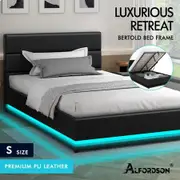 ALFORDSON Bed Frame Single Size Platform RGB LED Gas Lift Base Storage Black