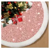 Christmas Tree Skirt, Sparkly with Faux Fur Plush Christmas Decorations Tree