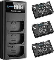 Artman LP-E6 LP-E6N Batteries 3-Pack 2750mAh and 3-Slot LCD Charger Compatible With Canon EOS R6 R5 R 90D 80D 70D 60D 60DA 6D 6D Mark II 5D Mark II/III/IV 5DS 5DS R 7D 7D Mark II XC15 XC10 BMPCC 4K/6K