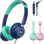 MEE audio KidJamz KJ45 Children’s Safe Listening Headphones with Volume Limiter & Microphone, Adjustable On-Ear Kids Headset Wired w/ 3.5mm Jack for Online Learning/School/Travel/Tablet (Blue/Teal)