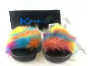 Kara USA Rainbow Furry Slides Size 8 Sandal's Style #K005-07 MSRP $117