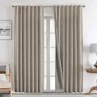 Joydeco Natural Linen Curtains 84 inch Length 2 Panels Set Burg 100% Blackout...