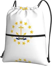 EdWal Rhode Island State Flag Print Drawstring Backpack Gym Bags Sports Bags With Zipper Pocket For Travel Beach, Black, One Size