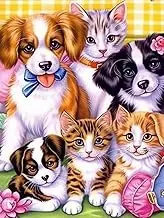 Ginfonr 5D DIY Mosaic Diamond Painting Kits Cats Dogs Full Drill, Paint with Diamonds Art Animals Cross Stitch Embroidery Rhinestone Craft for Home Office Wall Decor 12x16 Inch