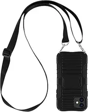 E-Tree Crossbody Lanyard Case for iPhone 11 6.1 Inch with Kickstand, Shockproof Dual Layered (Hard PC with Soft TPU), Anti-Lost Detachable Necklace Strap for Kids and Outdoors, etc - Black