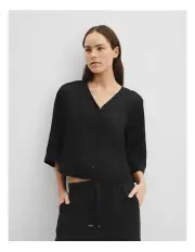 [Country Road] Organically Grown Linen 3/4 Sleeve Linen Shirt in Black