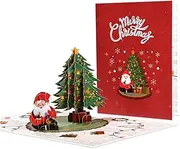 3D Christmas Greeting Card, Santa and Christmas Tree, Pop Up Merry Christmas Card, Holiday, Winter, Xmas Gift