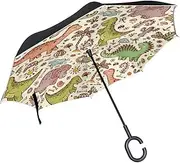 Double Layer Inverted Umbrella Cars Reverse Umbrella Cute Cartoon Dinosaur Plants Windproof UV Proof Travel Outdoor Umbrella