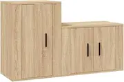 TV Unit Set with Storage | 2 Piece Sonoma Oak Engineered Wood TV Cabinet | Modern Entertainment Center for Living Room | Sturdy & Spacious Design | Fits Small to Medium Spaces