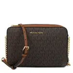 MICHAEL KORS JET SET ITEM 金字LOGO滿版MK雙色金鏈斜背方包(咖啡色)