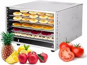 Stainless Steel Food Dehydrator, 5 Tray Fruit Dryer Machine Snacks Dehydration Dryer Fruit Vegetable Herb Meat Drying Machine, 30~90℃ Temperature Setting, Timer: Max 24h