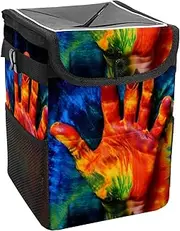 Car Trash Can with Lid and Storage Pockets Leak-Proof Organizer,Waterproof Garbage Can,Abstract Tiedye Swirl