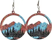 [Fuqimanman2020] Handmade Bohemian Wooden Mountain Dangle Drop Earrings Wood Hollow Tree Pattern Earrings Western Style Dangle Earrings for Women Girls