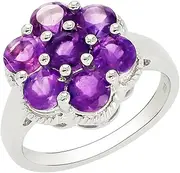 [MOONEYE] Round Cut Amethyst Gemstone 925 Sterling Silver Cluster Statement Ring
