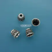 4 Antiqued Sterling Silver Heart Tassel Top / Bead Cap / Cone Cover Ends #33064