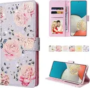 for Samsung A53 5G Case,for Galaxy A53 5G Wallet Case,RFID Blocking-3 Card Slots Beautiful Flowers PU Leather Magnetic Kickstand Women Girls Protective Cover-Pastoral Rose